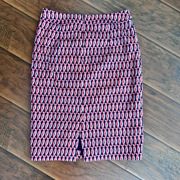 Boden Pencil Skirt Geometric Textured Jacquard blue red pink sz 4 - Picture 2 of 6
